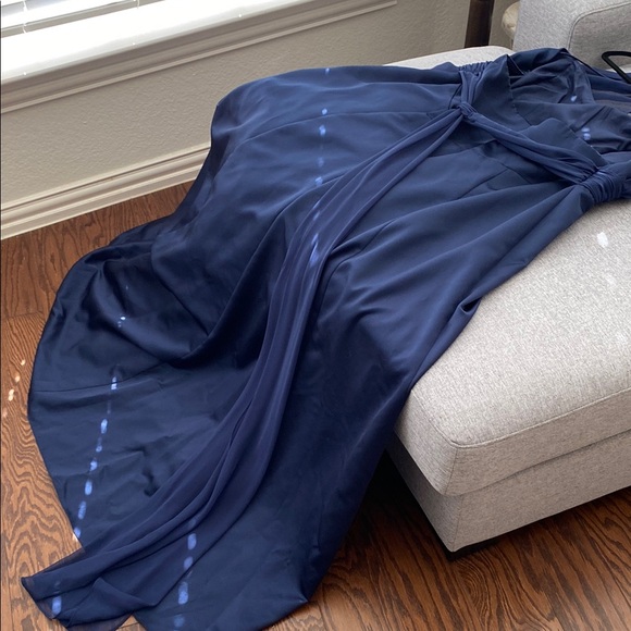 David's Bridal Navy Blue Halter A-line Maxi Dress - Picture 5 of 7